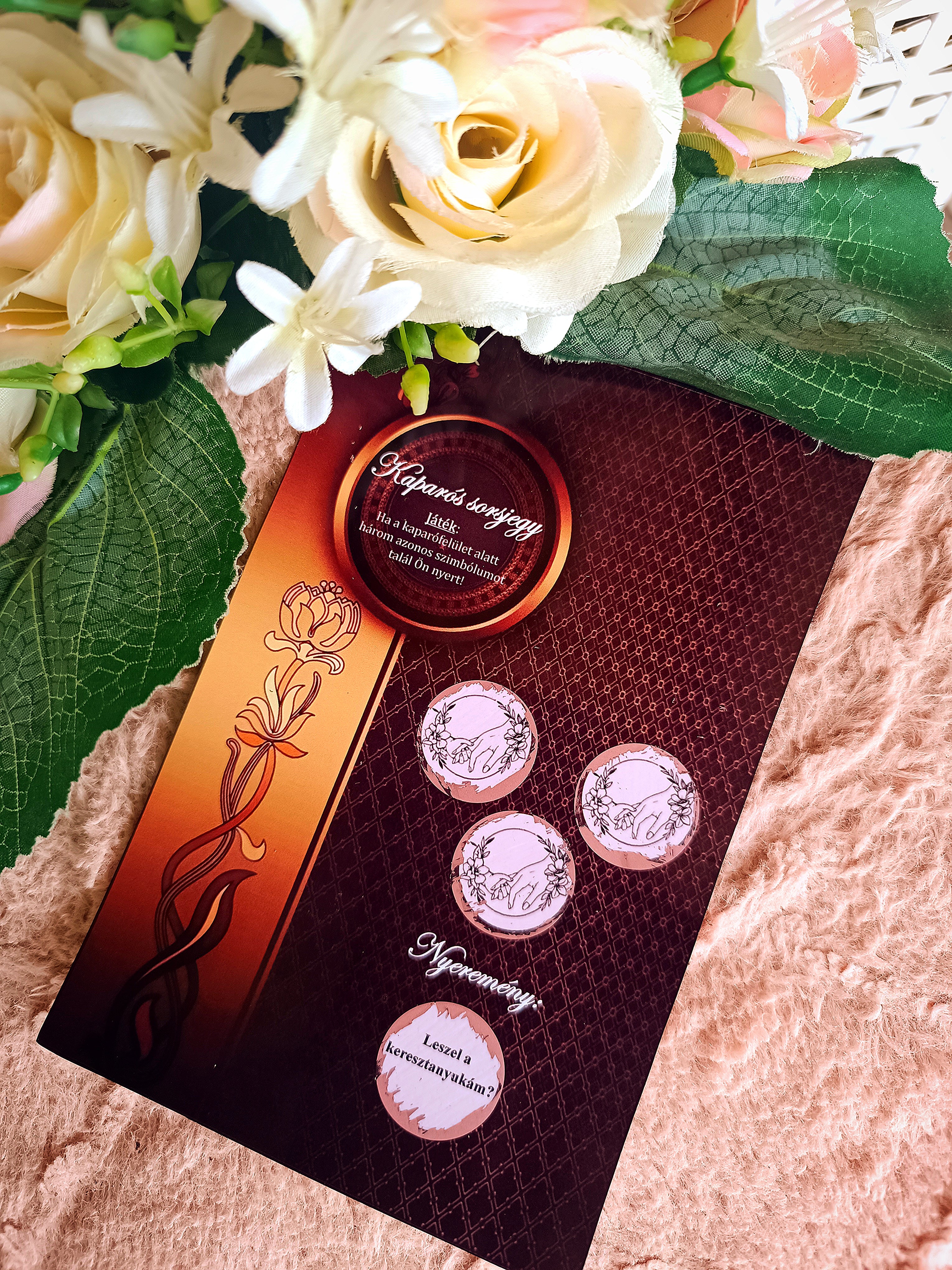 Keresztanya felkérő kaparós sorsjegy barna rose